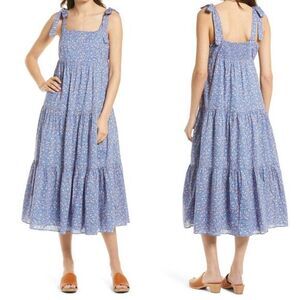 NEW‎ Madewell Tie-Strap Tiered Midi Dress in Summer Vines, L